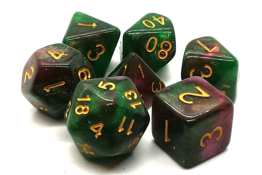 Old School 7 Piece DnD RPG Dice Set Galaxy Path of Roses - State of Comics