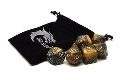 Old School 7 Piece DnD RPG Dice Set Galaxy Molten Gold - State of Comics