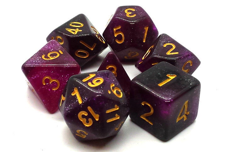 Old School 7 Piece DnD RPG Dice Set Purple & Black - State of Comics