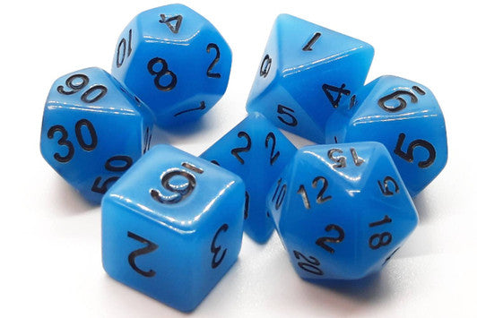 Old School 7 Piece DnD RPG Dice Set Glow Dice Blue - State of Comics