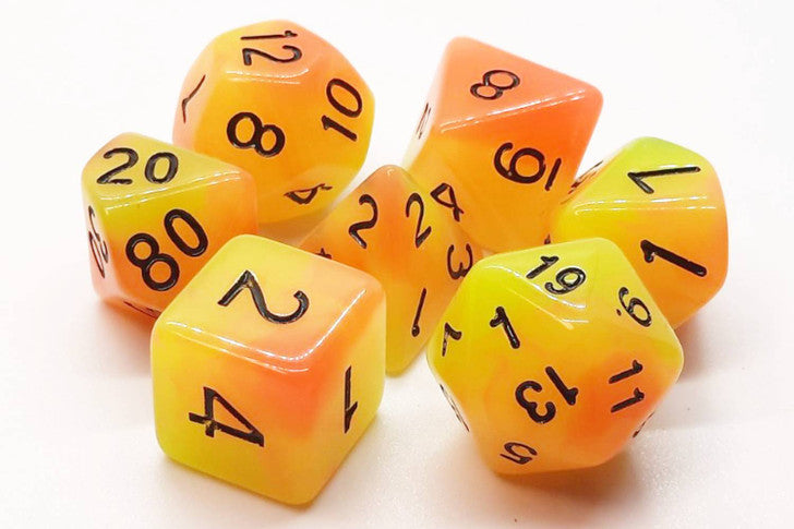 Old School 7 Piece DnD RPG Dice Set Glow Dice Orange & Yellow - State of Comics