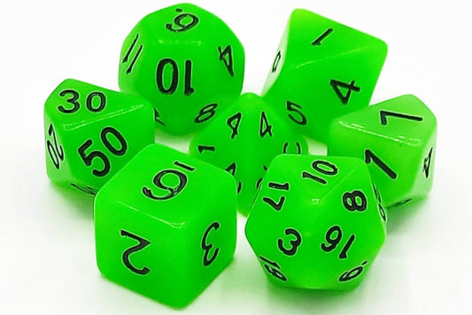 Old School 7 Piece DnD RPG Dice Set Glow Dice Green - State of Comics