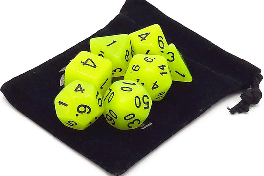Old School 7 Piece DnD RPG Dice Set Glow Dice Yellow - State of Comics
