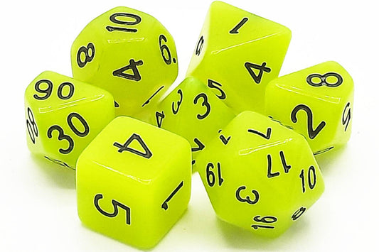 Old School 7 Piece DnD RPG Dice Set Glow Dice Yellow - State of Comics