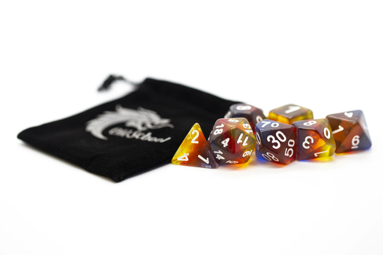 Old School 7 Piece DnD RPG Dice Set Gradients Translucent Burnt Horizon - State of Comics