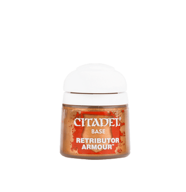 Games Workshop Citadel Retributor Armor Base Paint for tabletop gaming, featuring a vibrant metallic gold color.