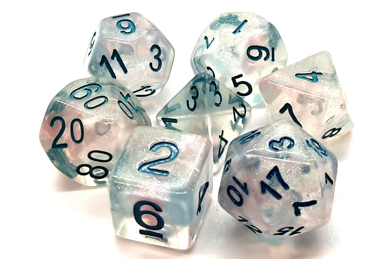 Old School 7 Piece DnD RPG Dice Set Luminous Blue Winter - State of Comics