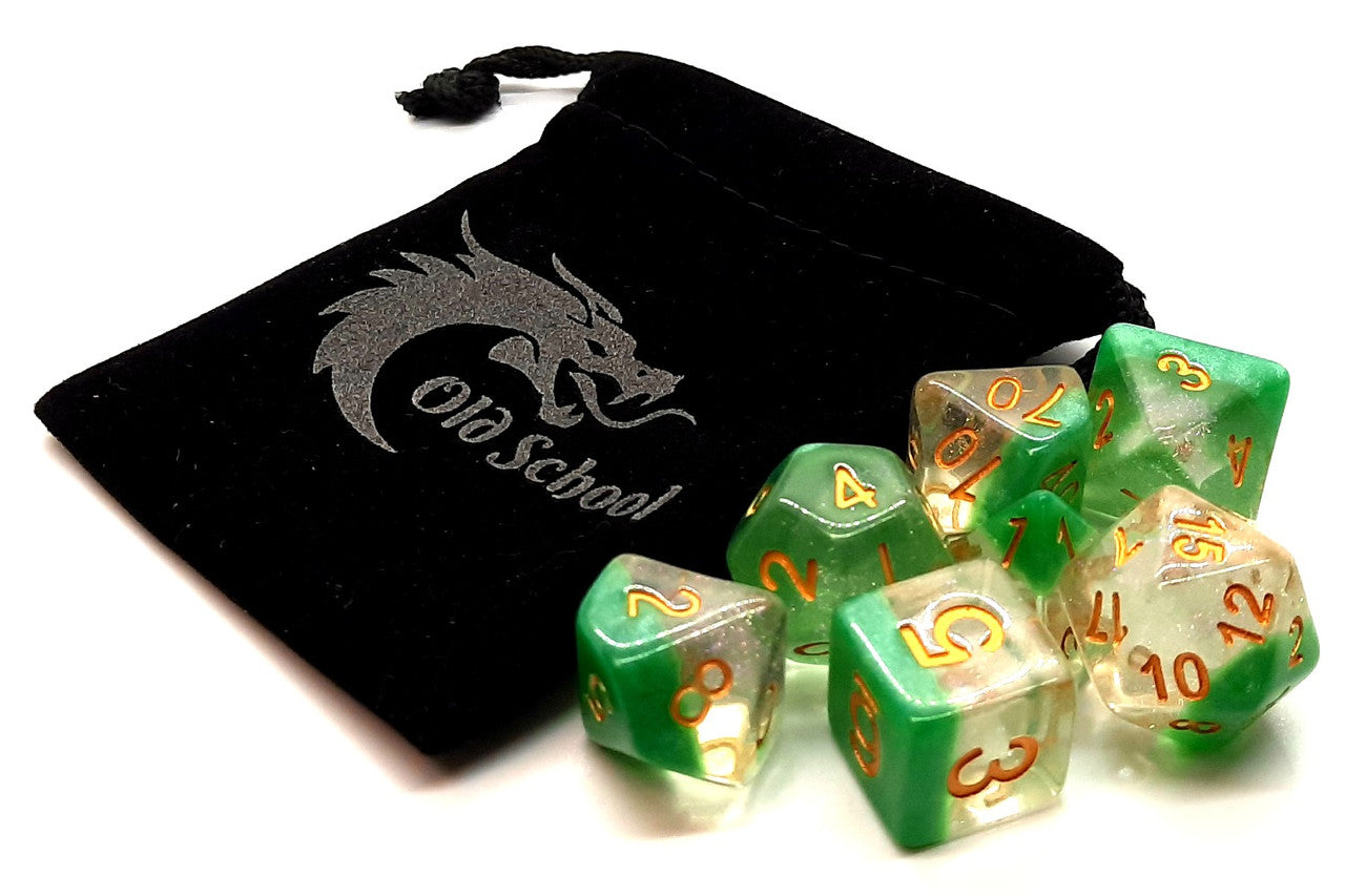 Old School 7 Piece DnD RPG Dice Set Luminous Morning Mist - State of Comics