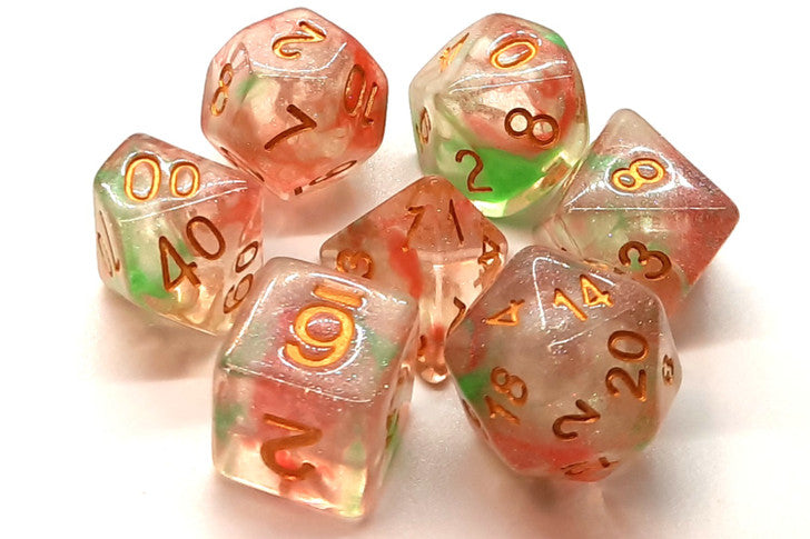 Old School 7 Piece DnD RPG Dice Set Luminous Rose Garden - State of Comics