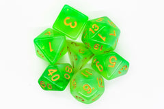 Old School 7 Piece DnD RPG Dice Set Nebula Lightning Green - State of Comics