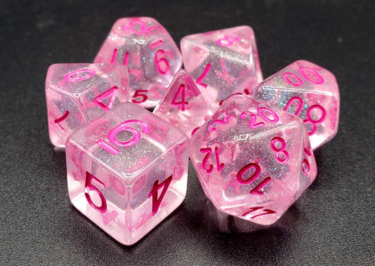 Old School 7 Piece DnD RPG Dice Set Luminous Pink Planet - State of Comics