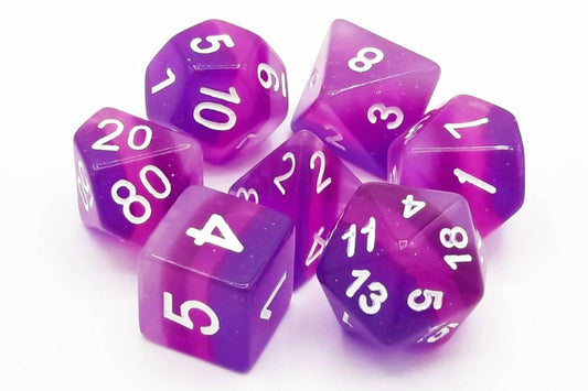 Old School 7 Piece DnD RPG Dice Set Gradients Translucent Purple Aurora - State of Comics