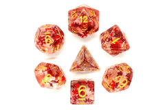 Old School 7 Piece DnD RPG Dice Set Infused Red Butterfly with Gold - State of Comics
