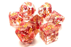 Old School 7 Piece DnD RPG Dice Set Infused Red Butterfly with Gold - State of Comics